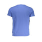 Chic Crew Neck Blue Cotton Tee with Pocket Detail