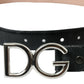 Chic Black Leather Belt with Metal Buckle