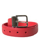 Elegant Red Leather Waist Belt with Logo Buckle