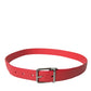 Elegant Red Leather Waist Belt with Logo Buckle