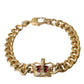 Opulent Gold-Tone Chain Bracelet with Red Accents