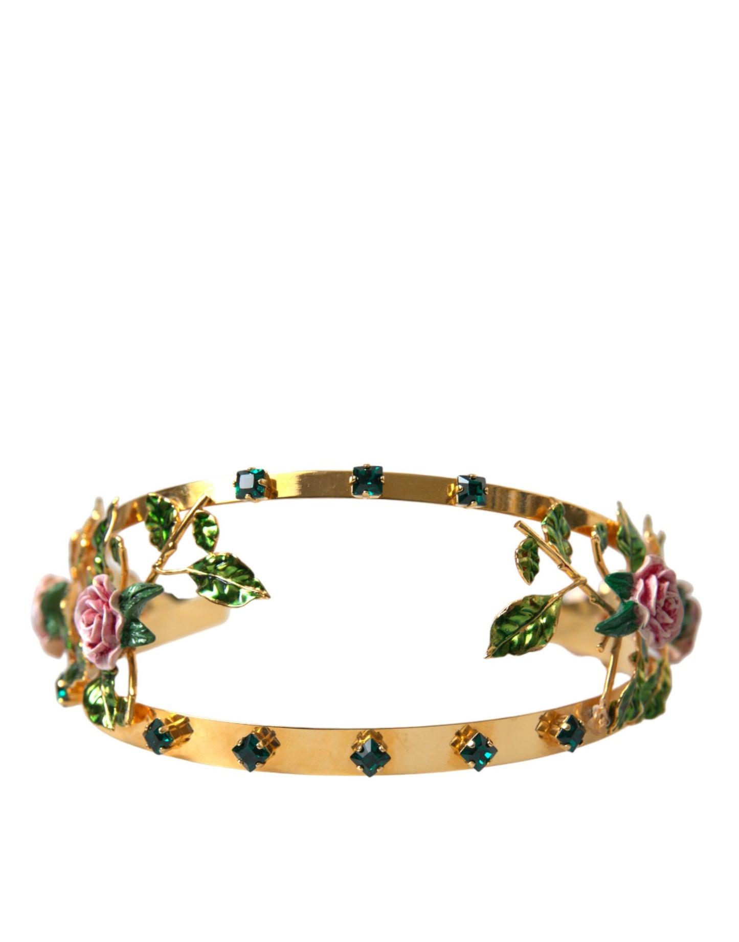 Elegant Gold-Tone Roses Crystal Diadem