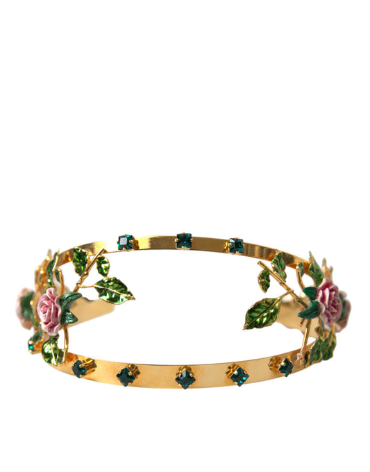 Elegant Gold-Tone Roses Crystal Diadem