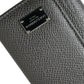 Gray Leather Silver Metal Logo Plaque Trifold Keyring