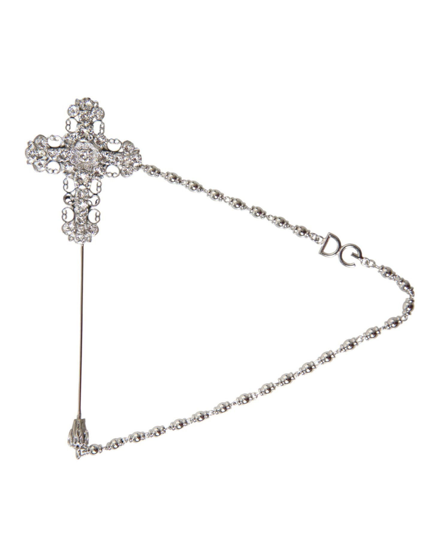 Elegant Silver Tone Crystal Lapel Pin