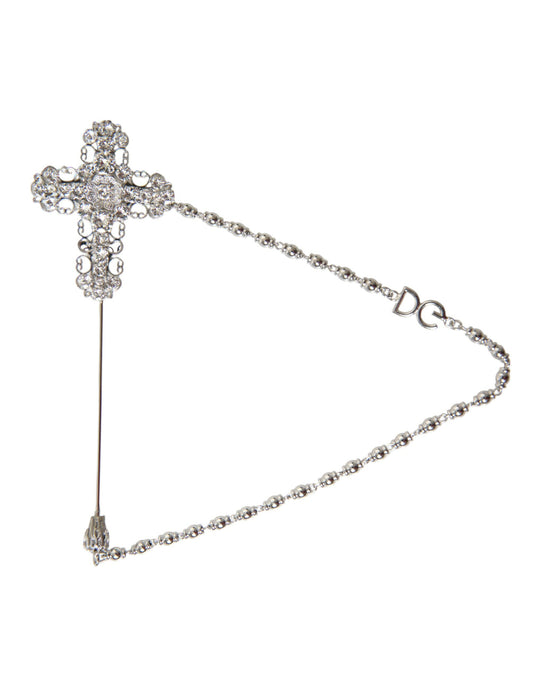 Elegant Silver Tone Crystal Lapel Pin