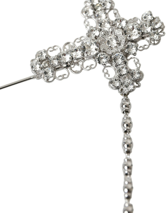 Elegant Silver Tone Crystal Lapel Pin
