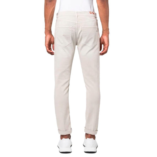 Cream White Stretch Cotton Trousers