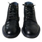 Navy Blue Leather Ankle Boots