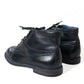 Navy Blue Leather Ankle Boots