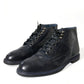 Navy Blue Leather Ankle Boots