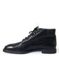 Navy Blue Leather Ankle Boots
