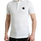 Elegant White Cotton Polo Tee with Logo Patch