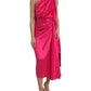 Elegant Fuchsia Silk One-Shoulder Wrap Dress