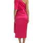 Elegant Fuchsia Silk One-Shoulder Wrap Dress