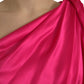 Elegant Fuchsia Silk One-Shoulder Wrap Dress