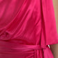 Elegant Fuchsia Silk One-Shoulder Wrap Dress