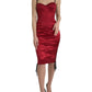 Elegant Satin Corset Midi Dress in Red
