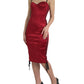 Elegant Satin Corset Midi Dress in Red