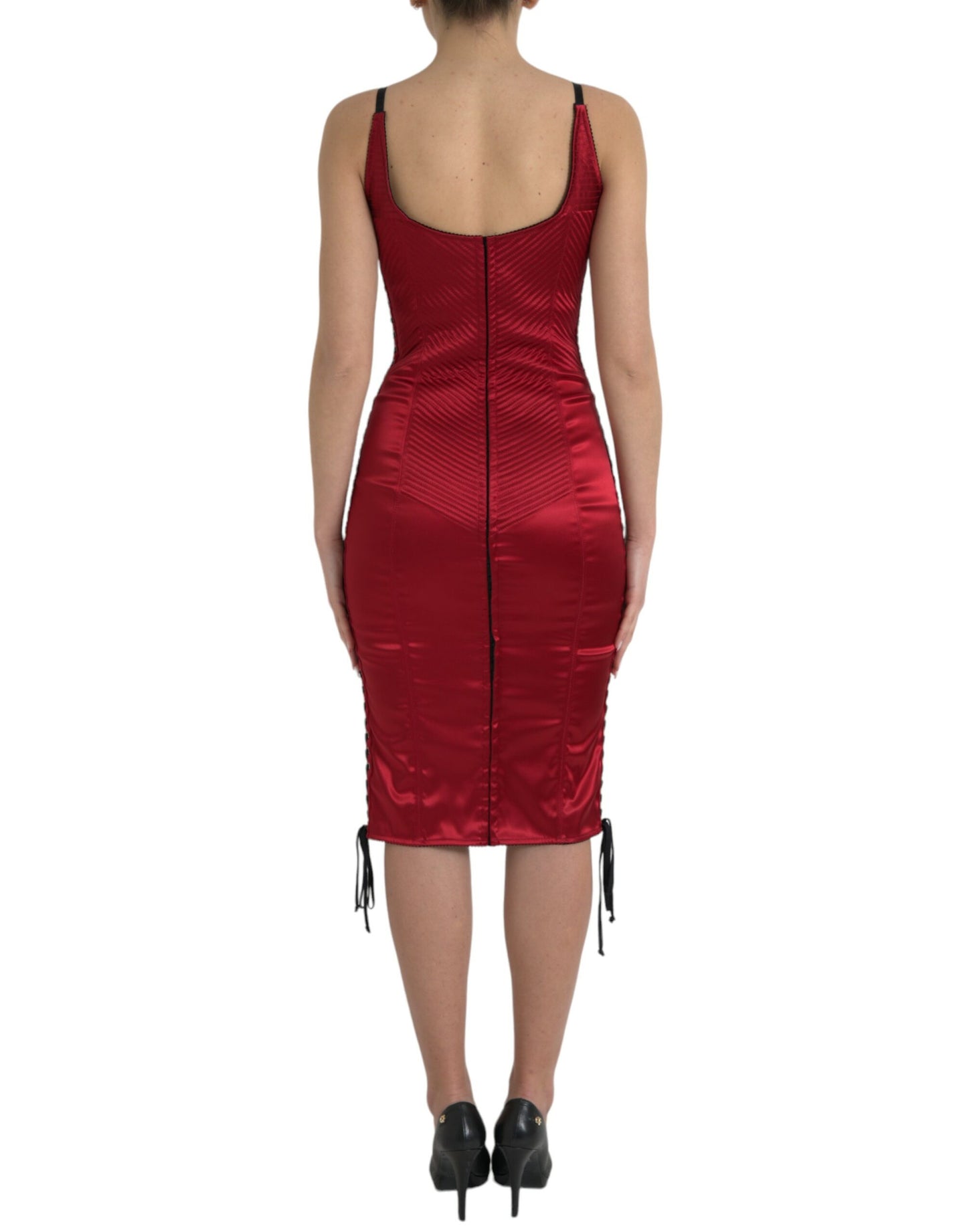Elegant Satin Corset Midi Dress in Red