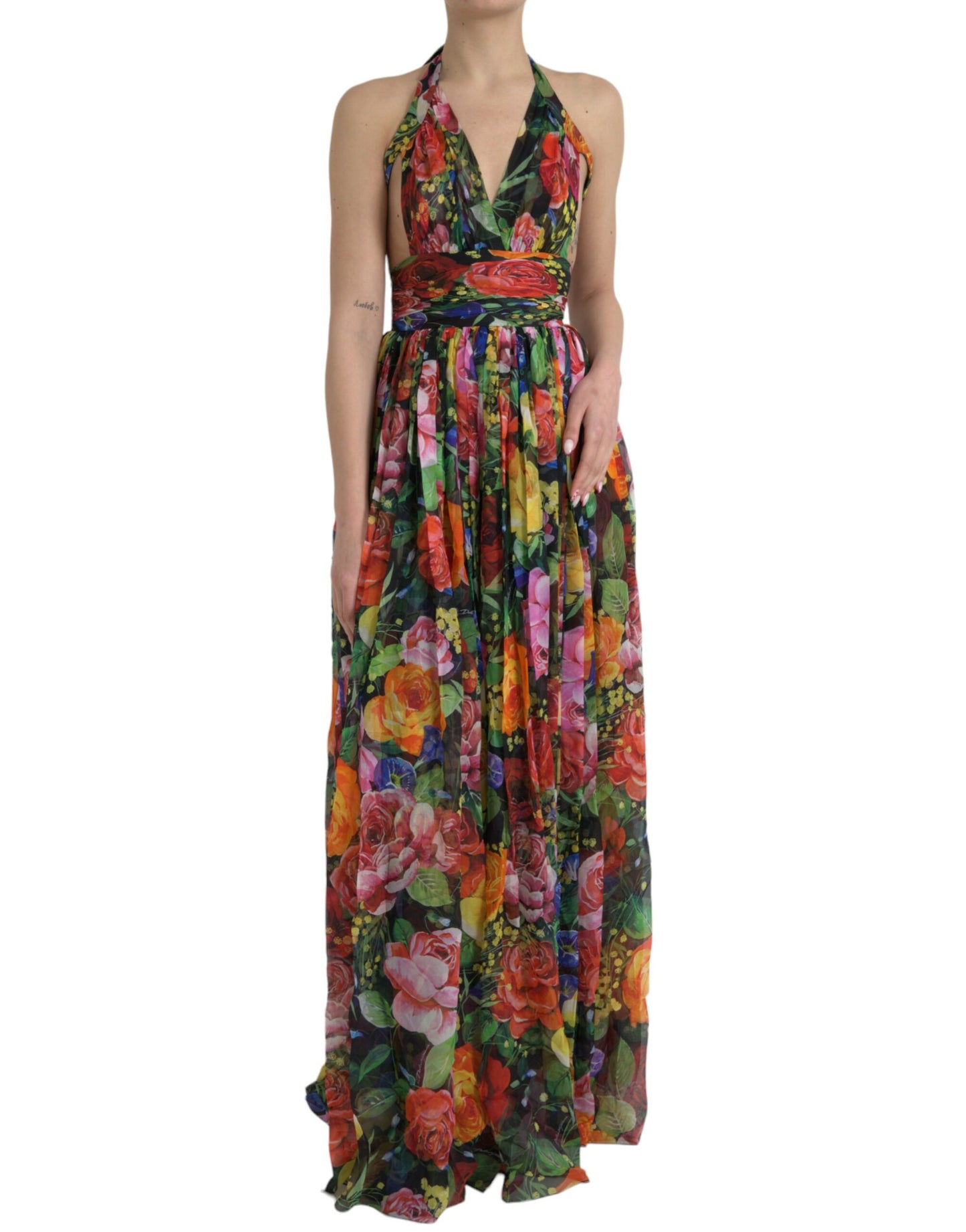 Chic Floral Maxi Slip Dress in Multicolor Silk