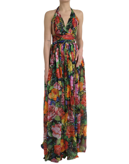 Chic Floral Maxi Slip Dress in Multicolor Silk