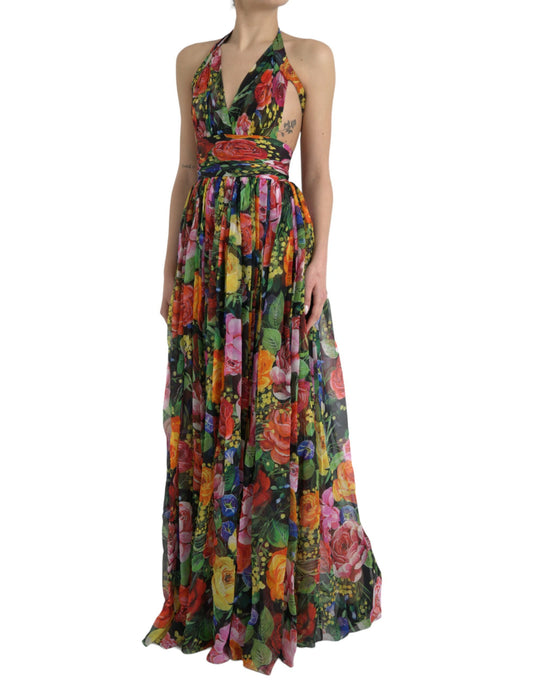 Chic Floral Maxi Slip Dress in Multicolor Silk