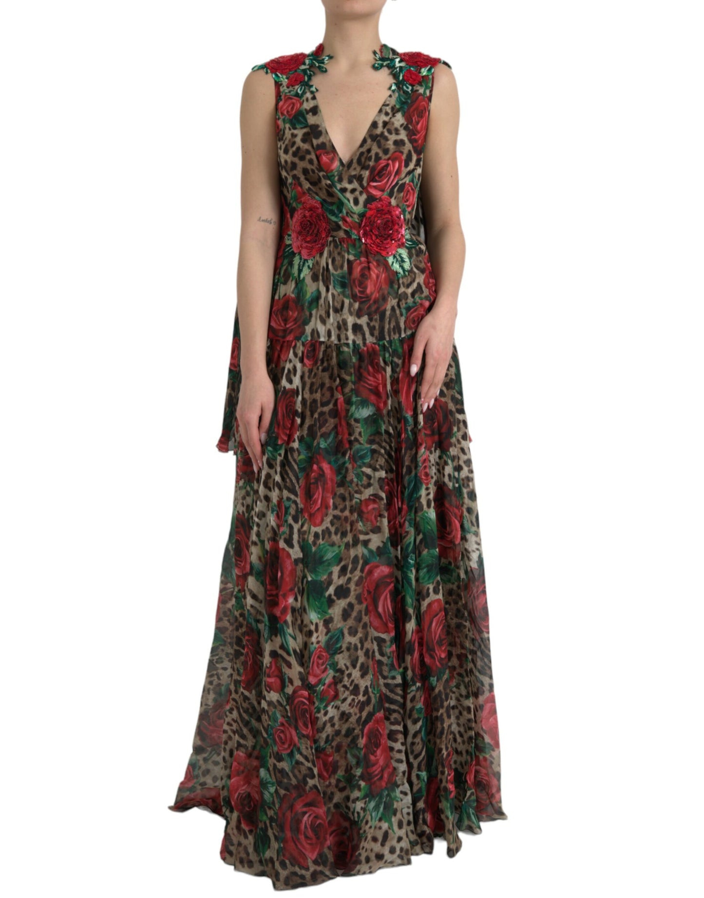 Multicolor Silk Maxi Evening Dress