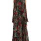 Multicolor Silk Maxi Evening Dress