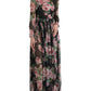 Elegant Black Silk Maxi Dress with Rose Print