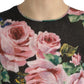 Elegant Black Silk Maxi Dress with Rose Print