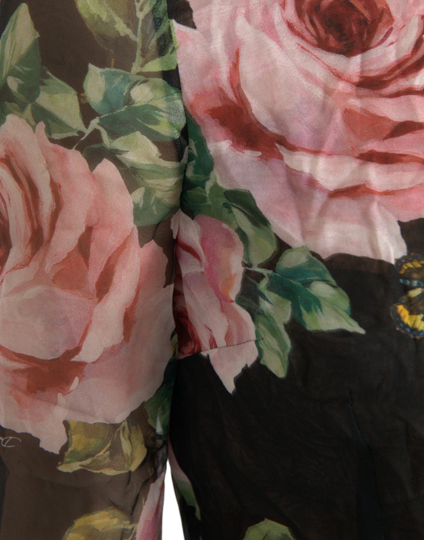 Elegant Black Silk Maxi Dress with Rose Print