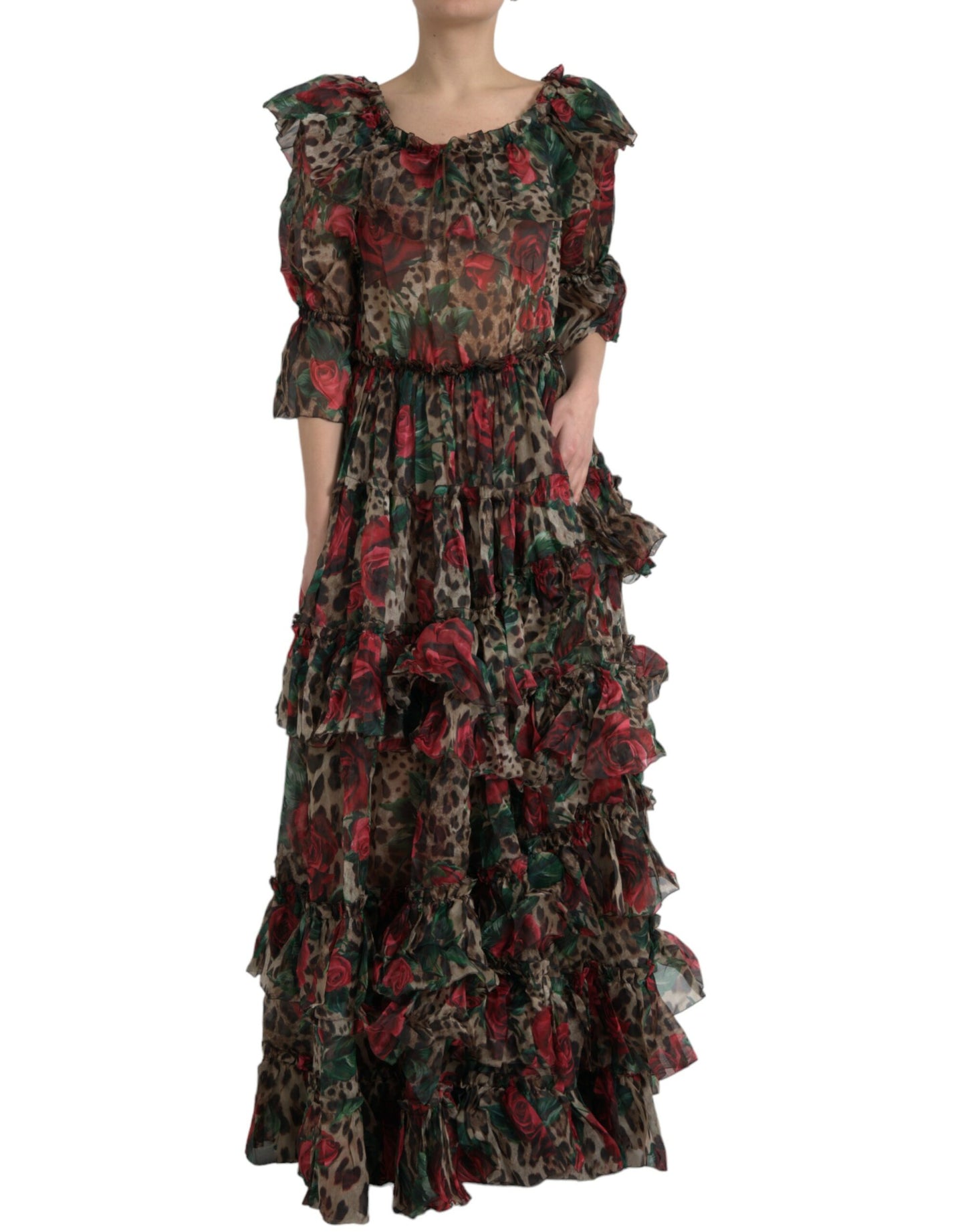 Ethereal Floral & Leopard Print Maxi Gown