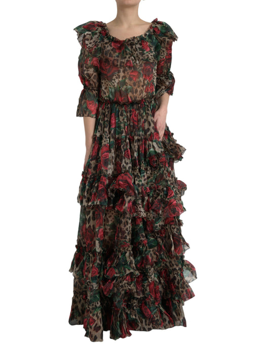 Ethereal Floral & Leopard Print Maxi Gown