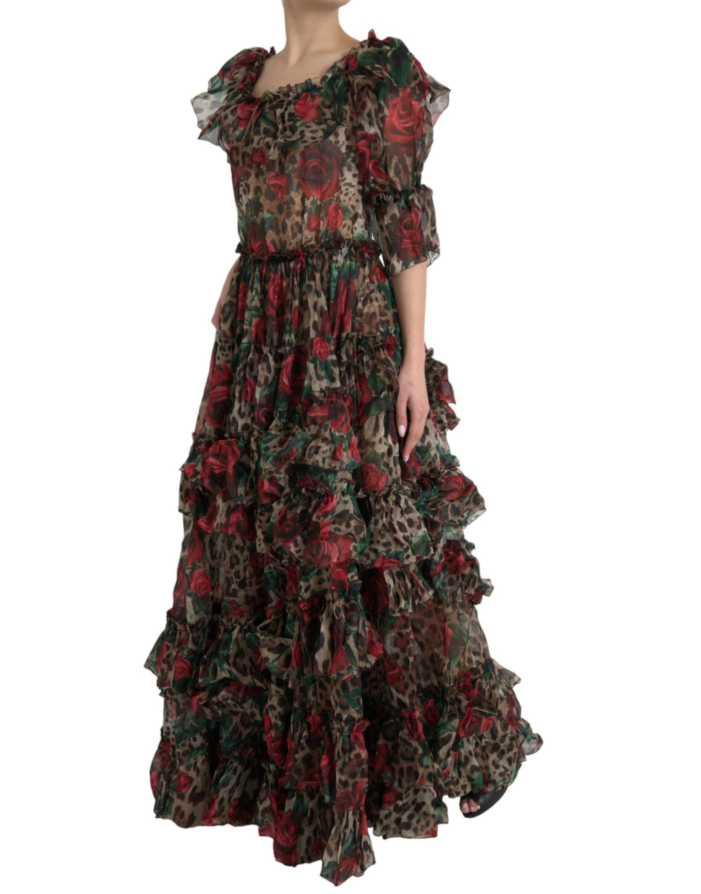 Ethereal Floral & Leopard Print Maxi Gown