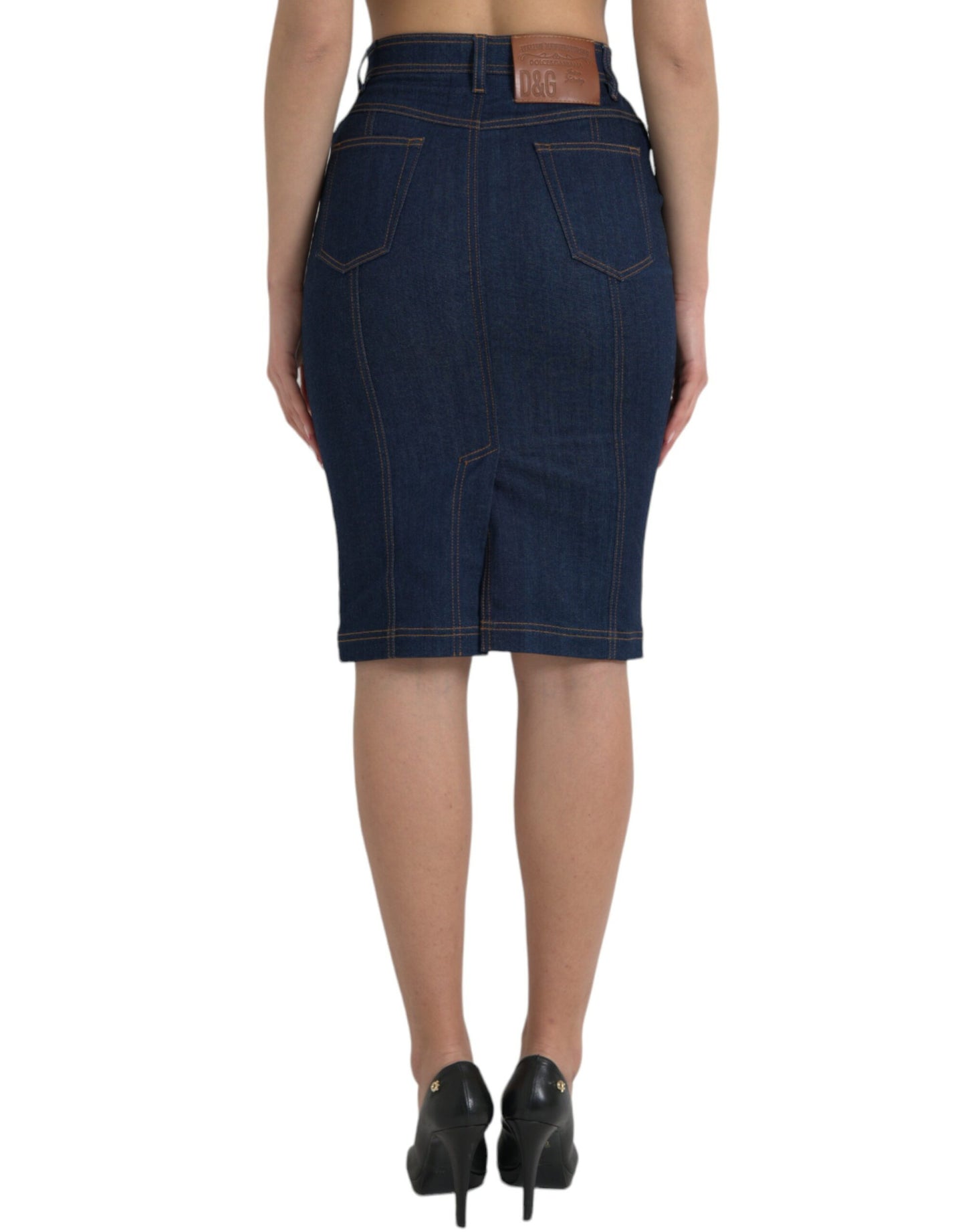 Elegant High-Waist Denim Knee Skirt