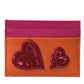 Pink Orange Heart Sequin Leather Logo Card Holder Wallet