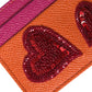Pink Orange Heart Sequin Leather Logo Card Holder Wallet