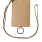 Beige Calf Leather Lanyard Logo Card Holder Wallet