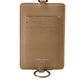 Beige Calf Leather Lanyard Logo Card Holder Wallet