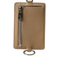Beige Calf Leather Lanyard Logo Card Holder Wallet