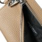 Beige Calf Leather Lanyard Logo Card Holder Wallet