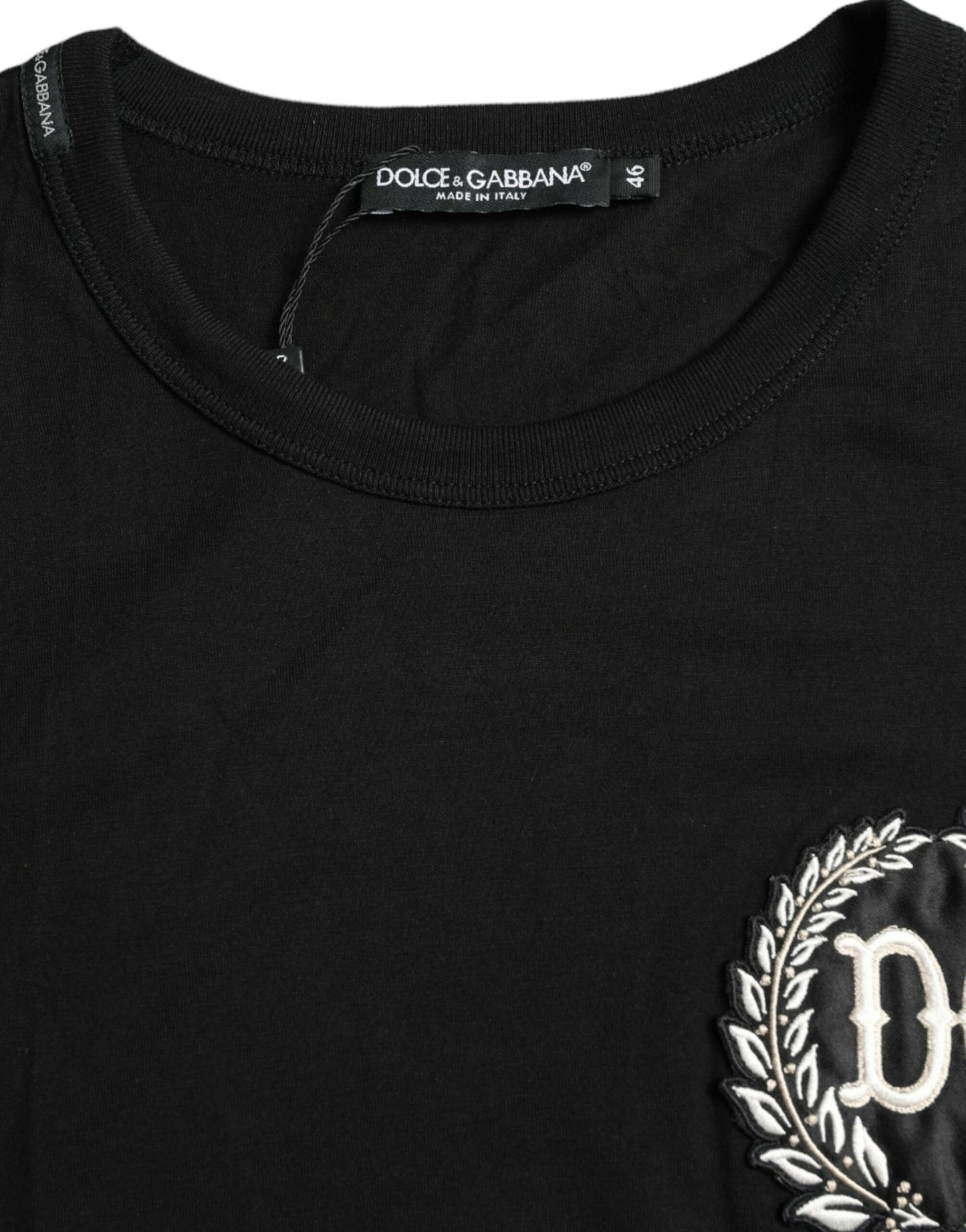 Black Logo Embroidery Crewneck Short Sleeve T-shirt