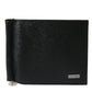 Black Calf Leather Bifold Logo Plaque Card Holder Wallet