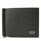 Gray Calf Leather Bifold Logo Plaque Card Holder Wallet