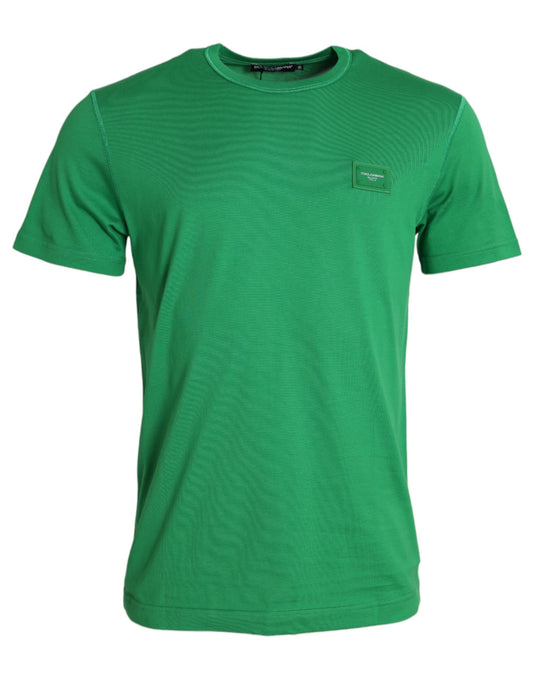 Green Logo Patch Cotton Crew Neck T-shirt