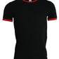 Black Red Cotton Stretch Crew Neck T-shirt