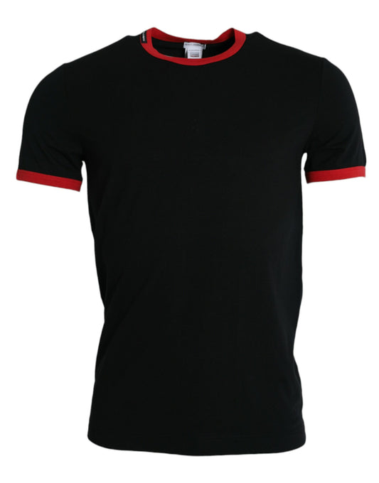 Black Red Cotton Stretch Crew Neck T-shirt