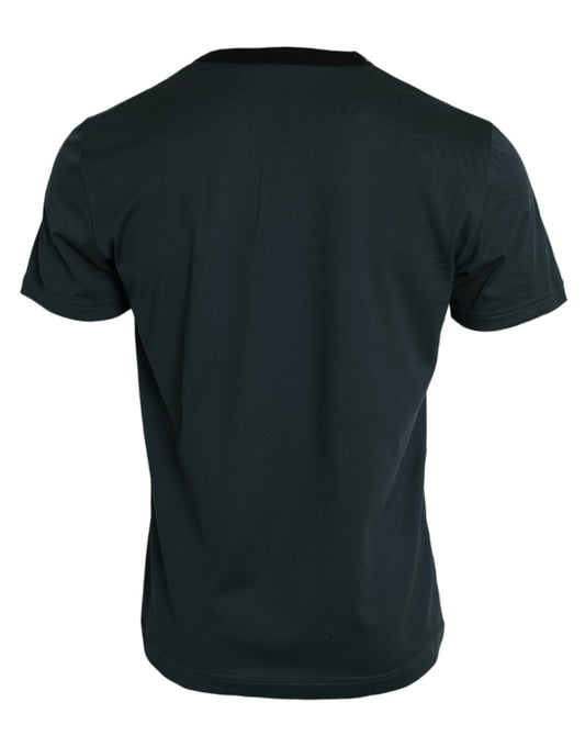 Blue Graphic Print Cotton Crew Neck T-shirt