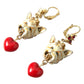 Gold Brass Heart Dog Red Crystal Dangling Earrings